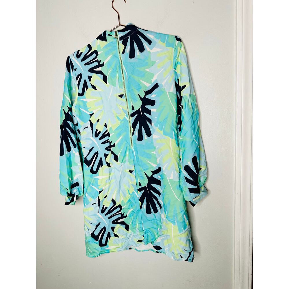 SAIL TO SABLE Blue Palm Tree High Neckline Mock Neck Mini Dress Size 8 - Picture 10 of 15
